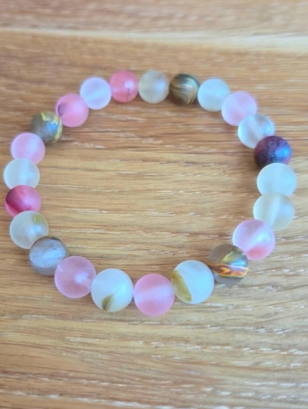 Cherry Quartz Beads Bracelet, Stretch, Hand Crafted - Picture 6 of 9